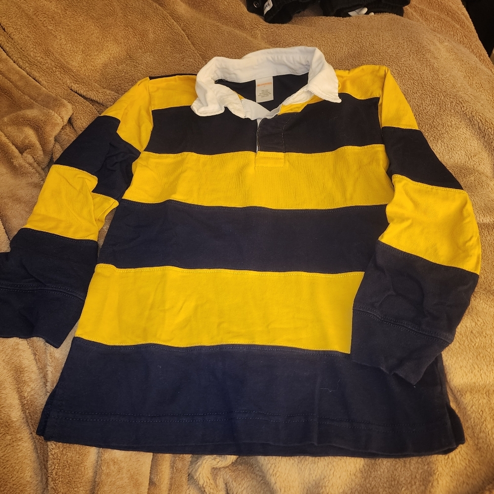 Sz 7 Gymboree Yellow and Navy Striped Ls Rugby Shirt